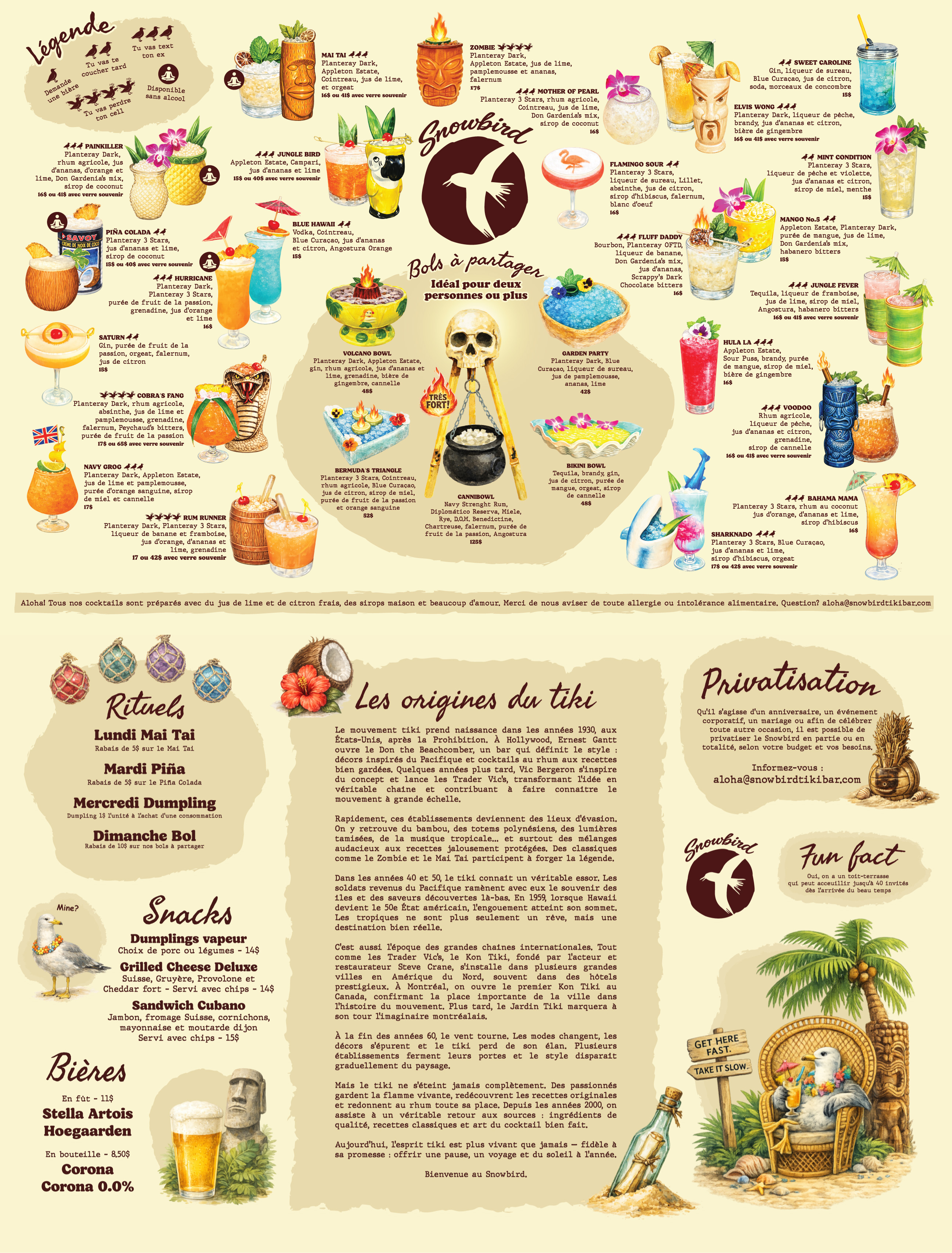 Menu Snowbird Tiki Bar